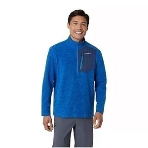NWT Men’s Small Eddie Bauer Cloud Layer Pro 1/4 Zip Pullover Fleece Sweater Blue